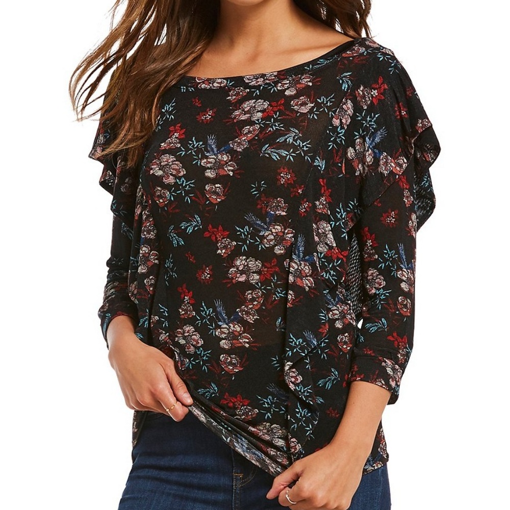 NEW Womens Free People Black Floral Top